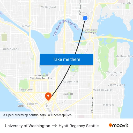 University of Washington to Hyatt Regency Seattle map