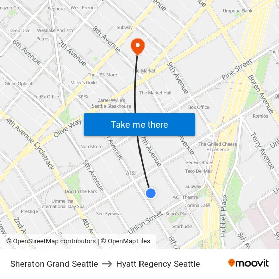 Sheraton Grand Seattle to Hyatt Regency Seattle map