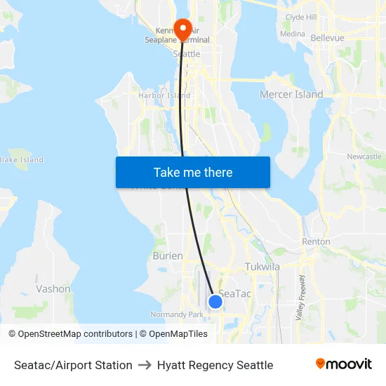 Seatac/Airport Station to Hyatt Regency Seattle map