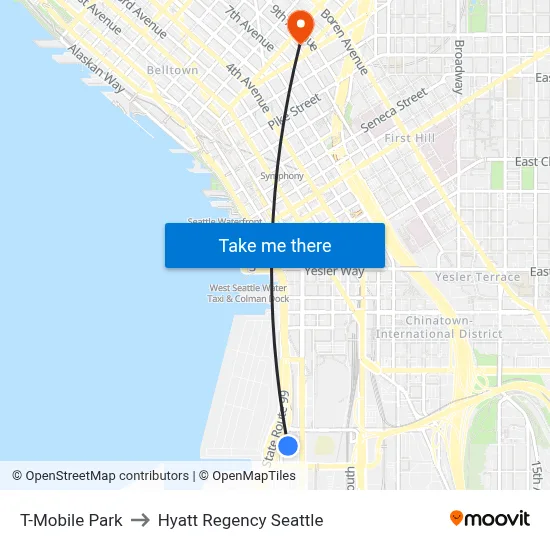 T-Mobile Park to Hyatt Regency Seattle map