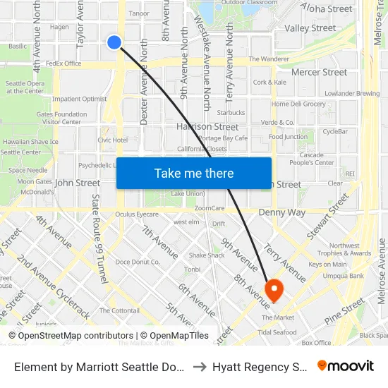 Element by Marriott Seattle Downtown to Hyatt Regency Seattle map
