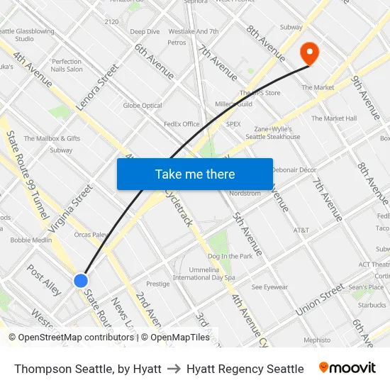 Thompson Seattle, by Hyatt to Hyatt Regency Seattle map