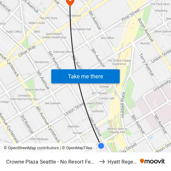 Crowne Plaza Seattle - No Resort Fee - Newly Renovated IHG Hotel to Hyatt Regency Seattle map