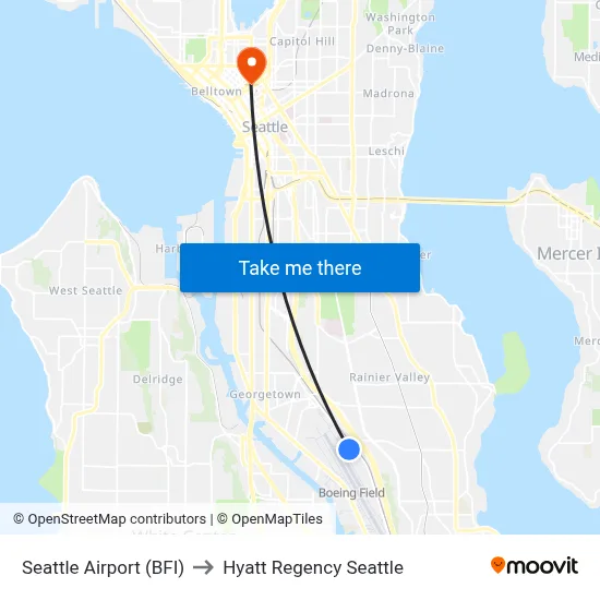 Seattle Airport (BFI) to Hyatt Regency Seattle map