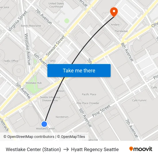 Westlake Center (Station) to Hyatt Regency Seattle map