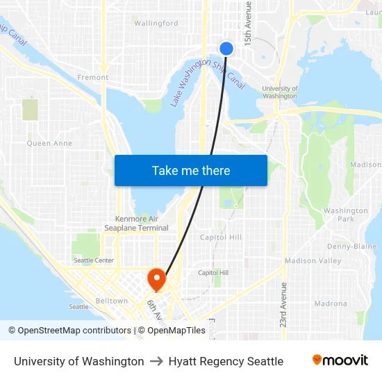 University of Washington to Hyatt Regency Seattle map