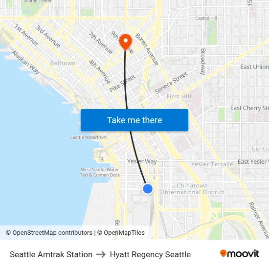 Seattle Amtrak Station to Hyatt Regency Seattle map