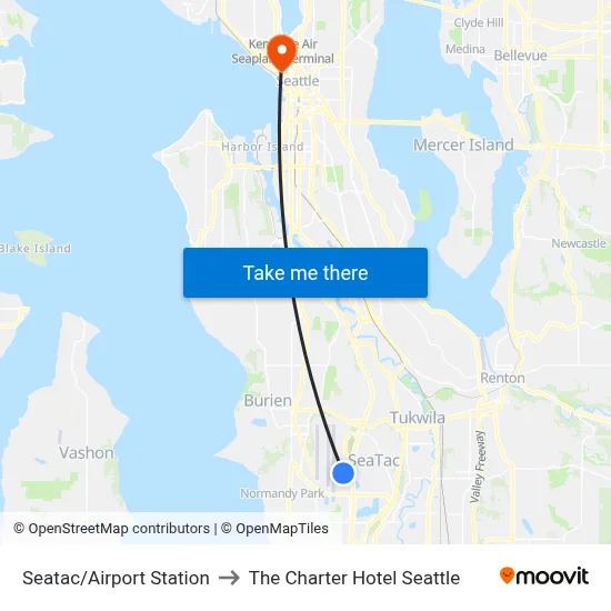 Seatac/Airport Station to The Charter Hotel Seattle map