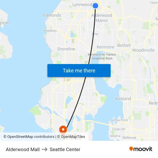 Alderwood Mall to Seattle Center map