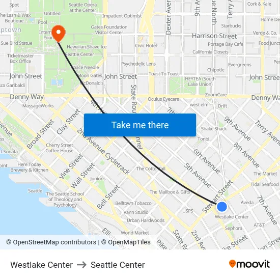 Westlake Center to Seattle Center map