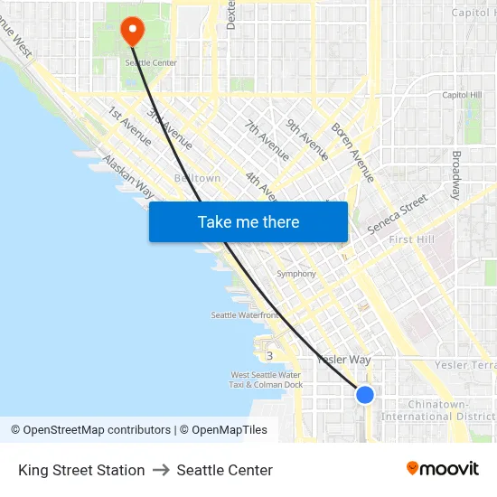 King Street Station to Seattle Center map