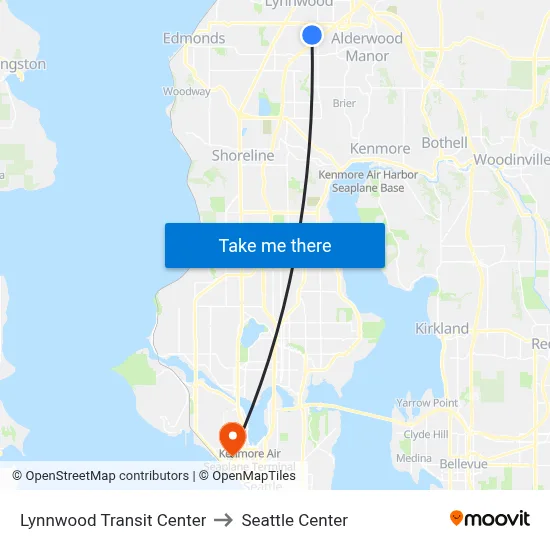 Lynnwood Transit Center to Seattle Center map