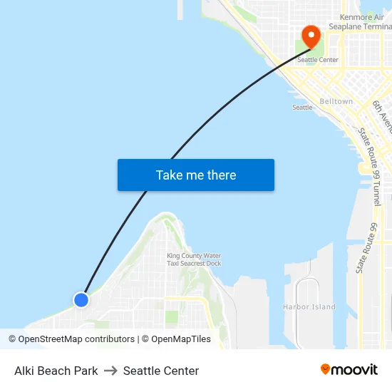 Alki Beach Park to Seattle Center map