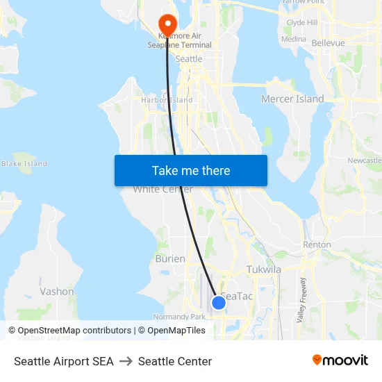Seattle Airport SEA to Seattle Center map