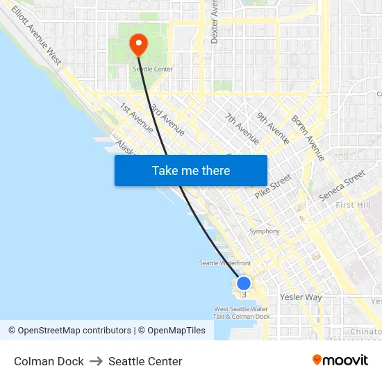 Colman Dock to Seattle Center map