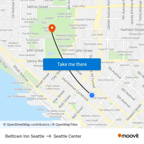 Belltown Inn Seattle to Seattle Center map