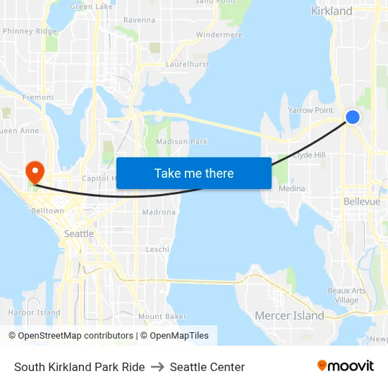 South Kirkland Park Ride to Seattle Center map
