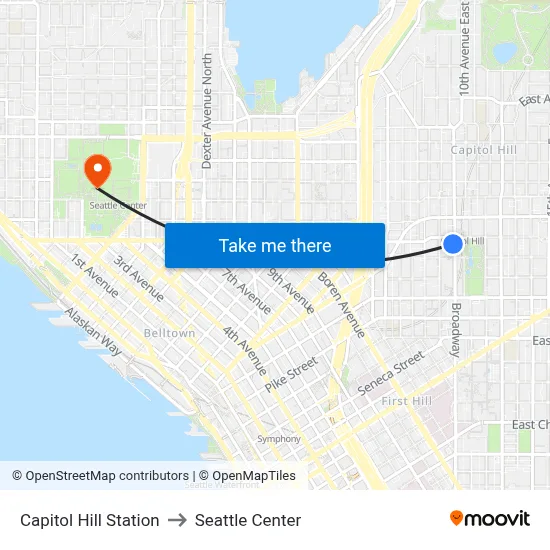 Capitol Hill Station to Seattle Center map