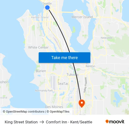 King Street Station to Comfort Inn - Kent/Seattle map