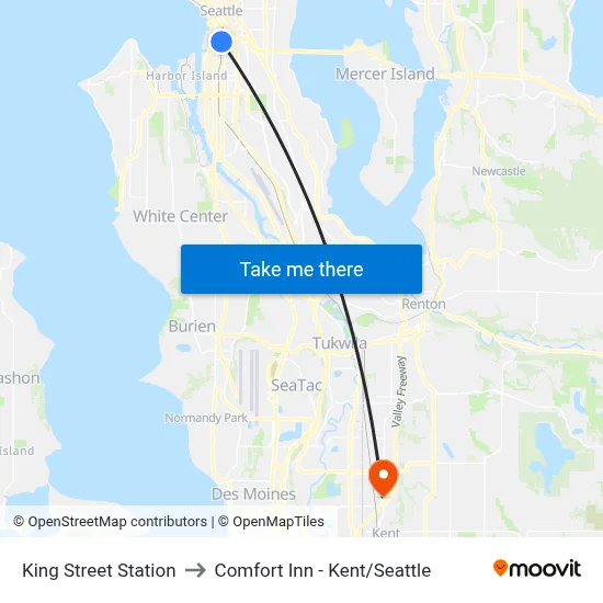 King Street Station to Comfort Inn - Kent/Seattle map