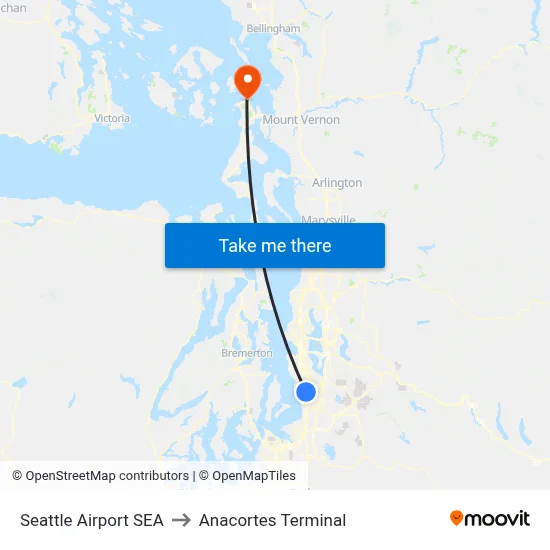 Seattle Airport SEA to Anacortes Terminal map