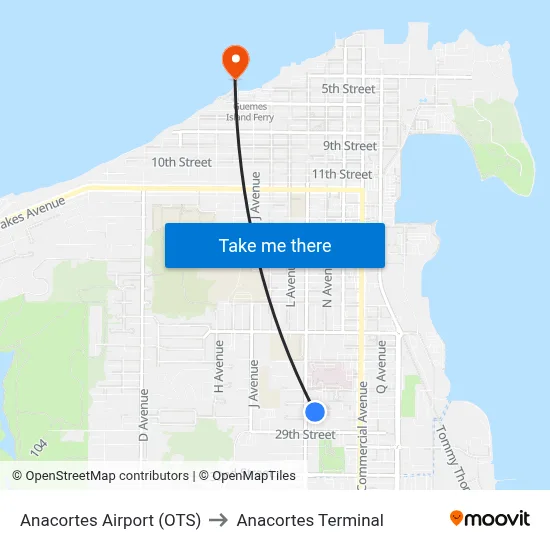 Anacortes Airport (OTS) to Anacortes Terminal map