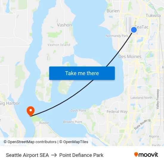 Seattle Airport SEA to Point Defiance Park map