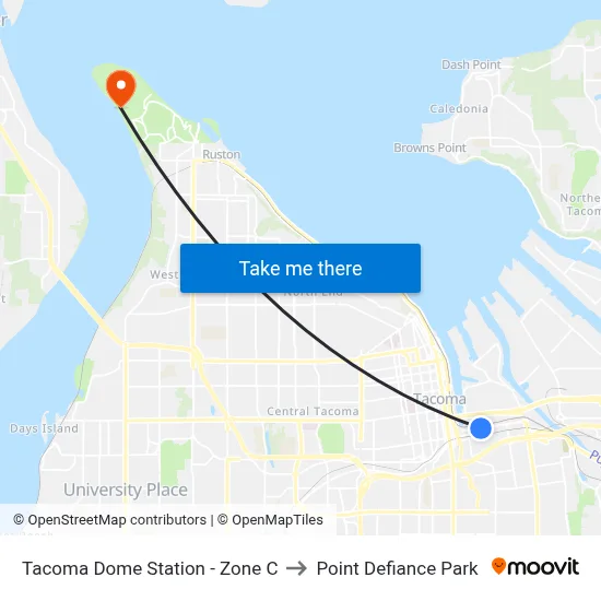 Tacoma Dome Station - Zone C to Point Defiance Park map