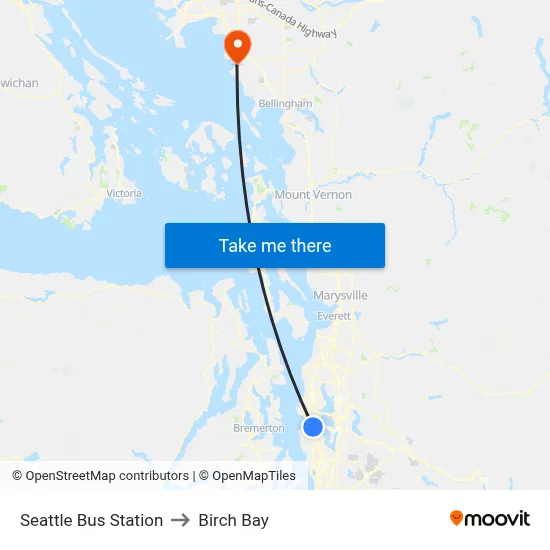 Seattle Bus Station to Birch Bay map