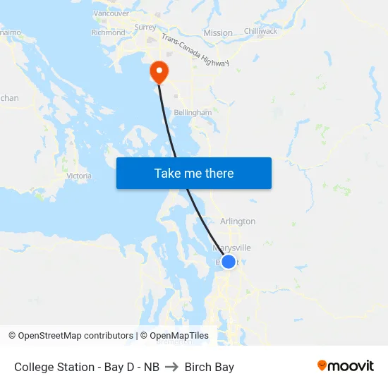 College Station - Bay D - NB to Birch Bay map