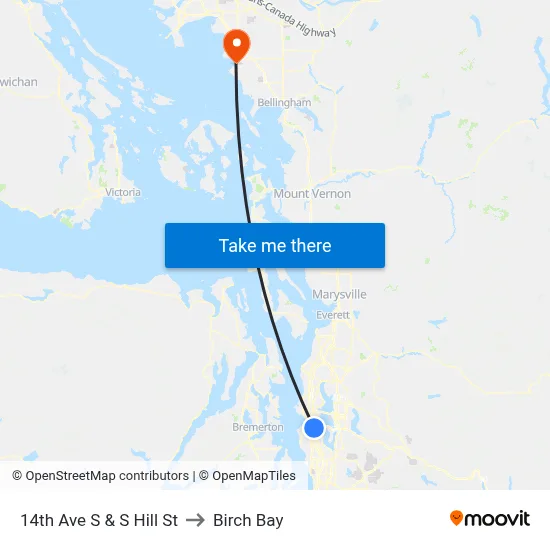 14th Ave S & S Hill St to Birch Bay map