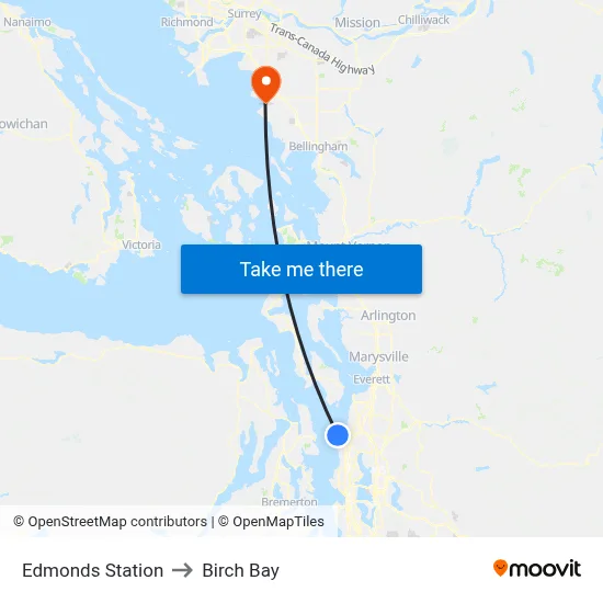 Edmonds Station to Birch Bay map