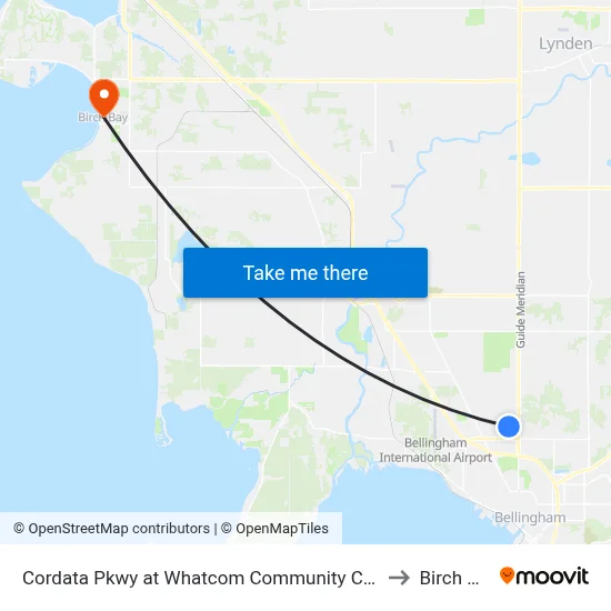 Cordata Pkwy at Whatcom Community College to Birch Bay map