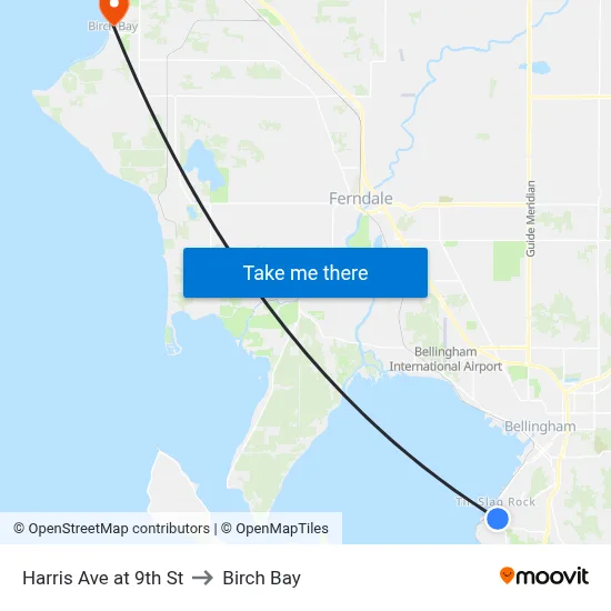 Harris Ave at 9th St to Birch Bay map