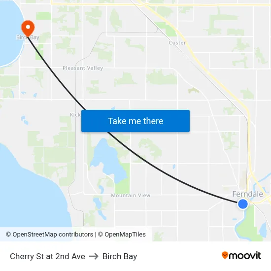 Cherry St at 2nd Ave to Birch Bay map