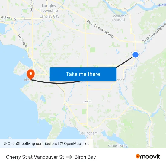 Cherry St at Vancouver St to Birch Bay map