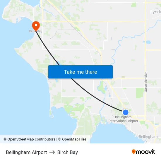 Bellingham Airport to Birch Bay map