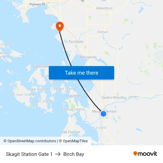 Skagit Station Gate 1 to Birch Bay map