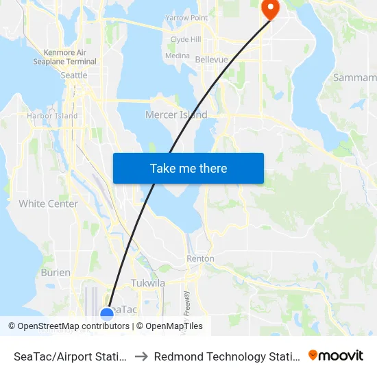 SeaTac/Airport Station to Redmond Technology Station map