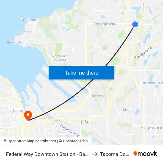 Federal Way Downtown Station - Bay 13 to Tacoma Dome map