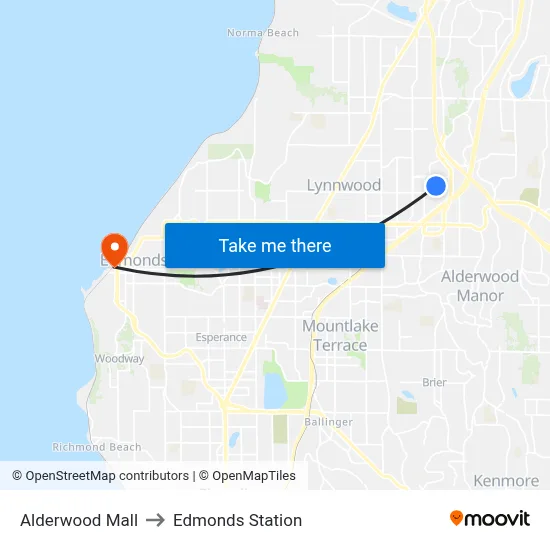 Alderwood Mall to Edmonds Station map