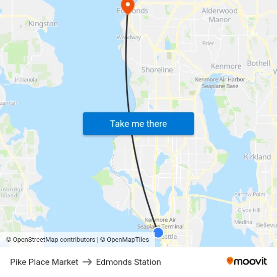 Pike Place Market to Edmonds Station map