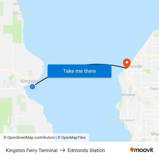 Kingston Ferry Terminal to Edmonds Station map