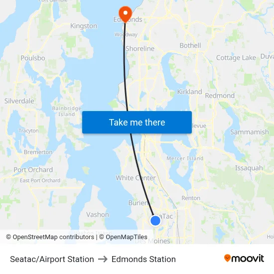 Seatac/Airport Station to Edmonds Station map