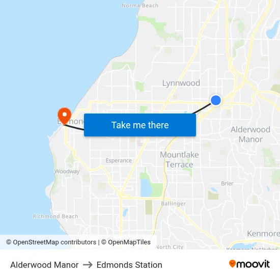 Alderwood Manor to Edmonds Station map