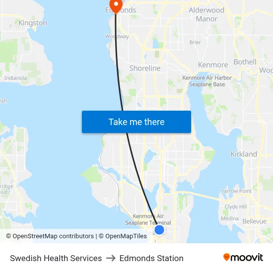 Swedish Health Services to Edmonds Station map