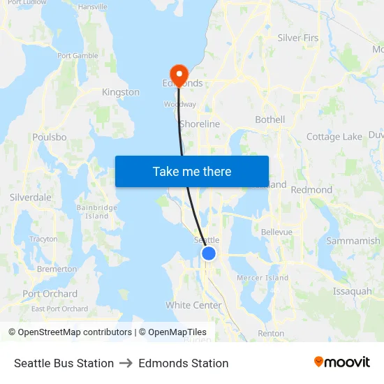 Seattle Bus Station to Edmonds Station map