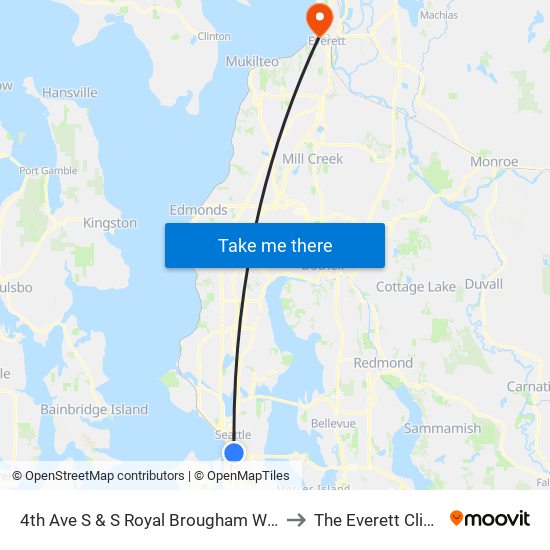 4th Ave S & S Royal Brougham Way to The Everett Clinic map