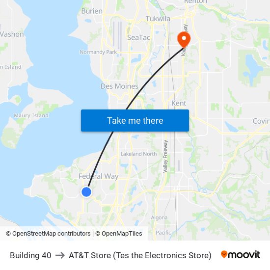 Building 40 to AT&T Store (Tes the Electronics Store) map