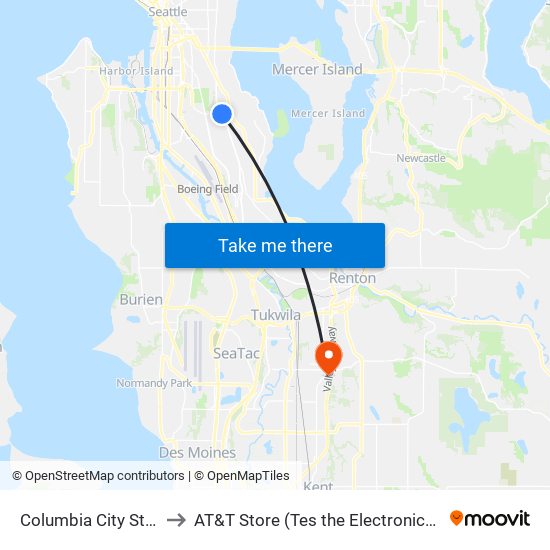 Columbia City Station to AT&T Store (Tes the Electronics Store) map